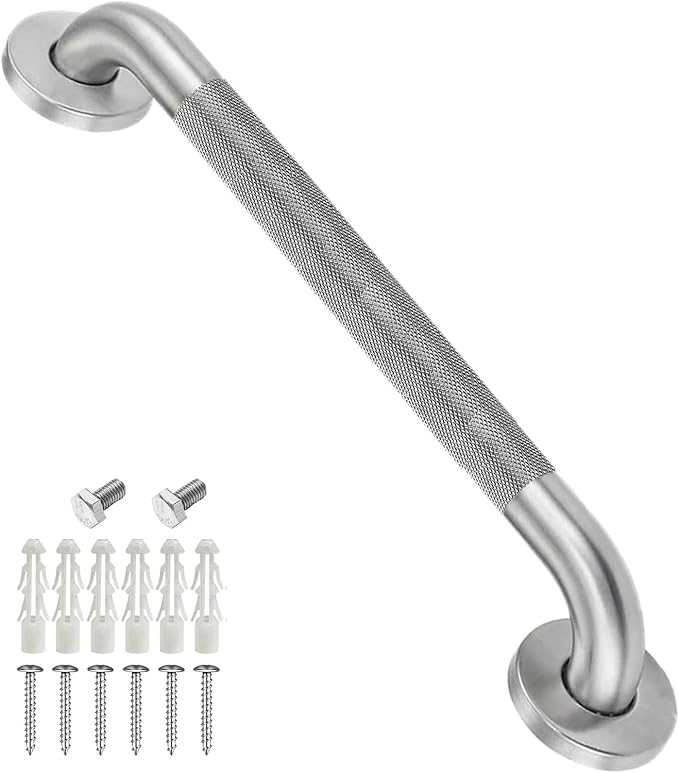 20 Inch Shower Grab Bar for Seniors,1.25'' Diameter 304 Stainless Steel Heavy Duty Anti-Slip Bathroom Safety Handicap Grab Bar for Shower, Bathtub & Toilet Support, Wall Mounted, Supports 500lbs