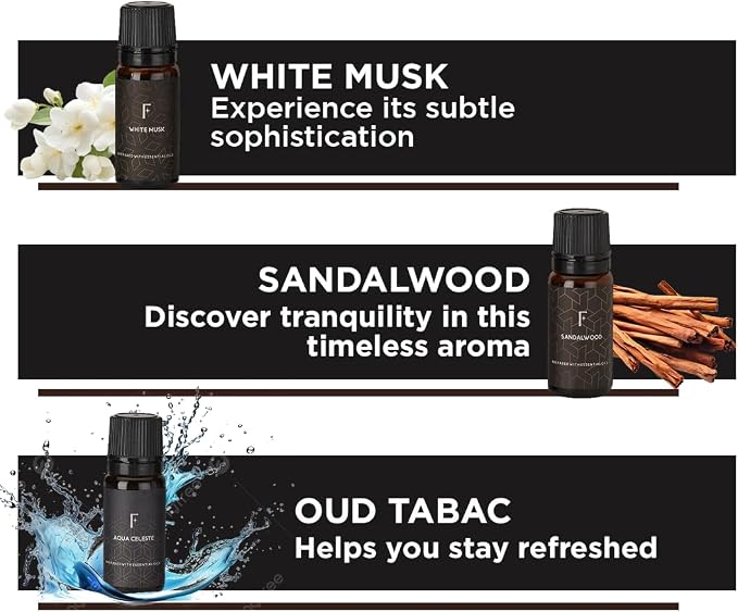 Folkulture Men Essential Oils Set for Diffuser, Father's Day & Birthday Gift for Men - 6x10ml Fragrance Oils for Candle Making, Scented Oil Gift Set,Oud,White Musk,Tobacco,Sandalwood & Leather Wood