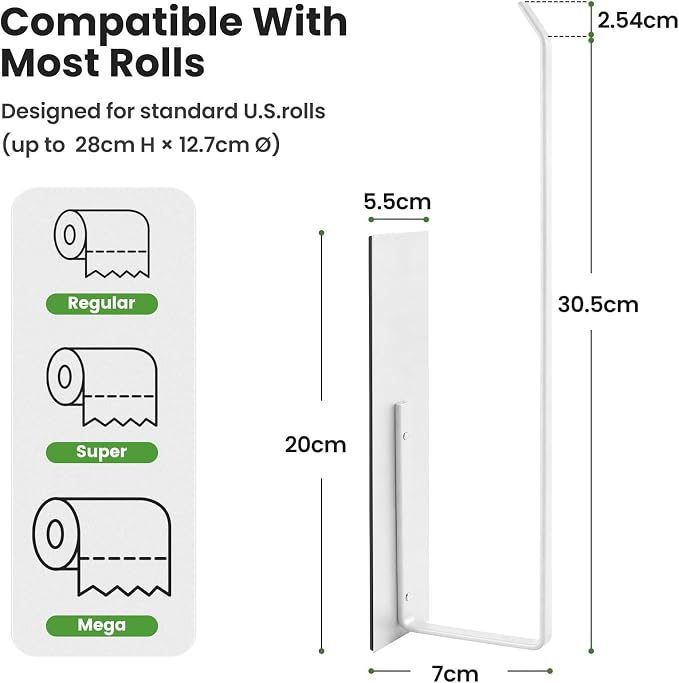 Paper Towel Holder Magnetic, Magnetic Paper Towel Holder for Fridge, Toilet Paper Roll Holder Magnet Towel Rack Wall Mount Shelf Bar for Towels Rolls Bathroom RV Dorm Kitchen Wall Decor, White 2 Pack