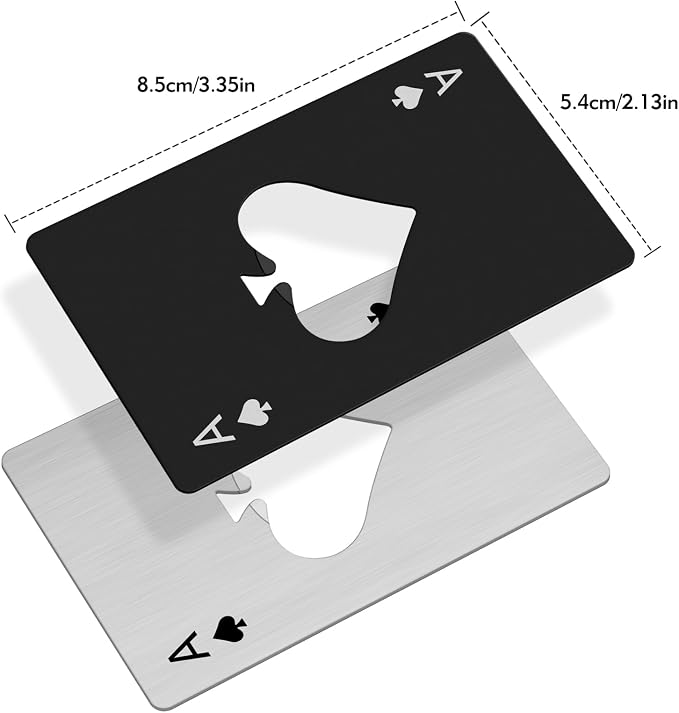 6PCS Poker Card Bottle Openers, Stainless Steel Credit Card Size Beer Bottle Opener - 3 Black & 3 Silver Poker Themed Cap Openers (Ace of Spades Design)