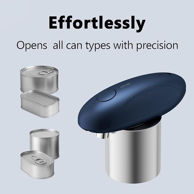 Automatic Electric Can Opener for Seniors for Kitchen:Anyone can Hands Free,One Touch Opener,Durable Blades,Rechargeable, Smooth Edge, Lightweight Small Size, Blue