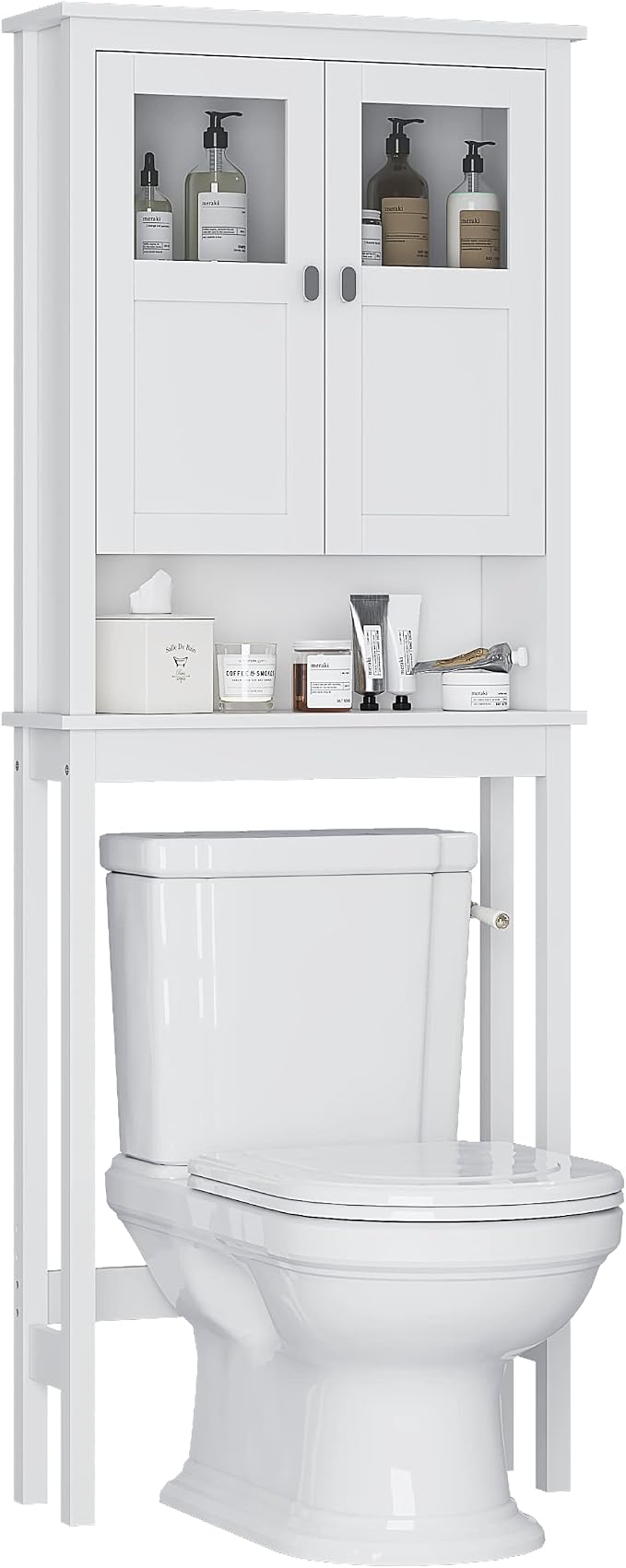 Spirich Bathroom Cabinet Over Toilet, Bathroom Storage Cabinet with Glass Doors and Adjustable Shelves, Over The Toilet Storage Cabinet, White