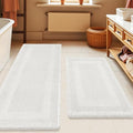 Upgrade Waffle Bath Mat Set 2 Piece, Boho Bathroom Rugs Absorbent Non Slip, Ultra Soft Bathroom Mat, Machine Washable Knit Bath Rugs with Tassels for Bathroom, Bedroom, Kitchen, Shower, Tub, White