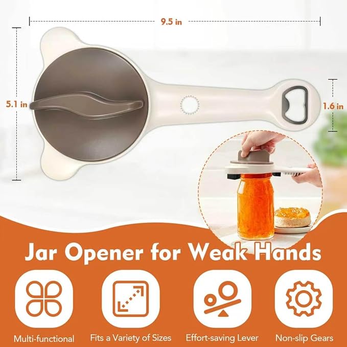 4 in 1 Multi-Purpose Jar Opener,Adjustable Stainless Steel Jar Opener for Weak Hands Seniors & Arthritis Sufferers,Multi Size Lid Tool for Jars Cans Wine Bottles, Home Kitchen Helper