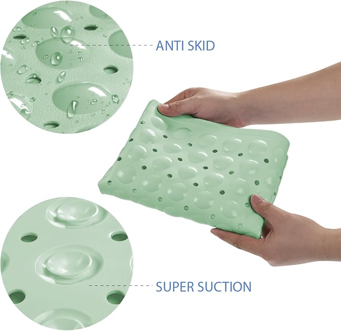 AmazerBath Bath Tub Mat, Medium Size 27.6 x 15 Inches Non-Slip Shower Mats with Suction Cups and Drain Holes, Bathroom Bathtub Mats Machine Washable (Mint Green)
