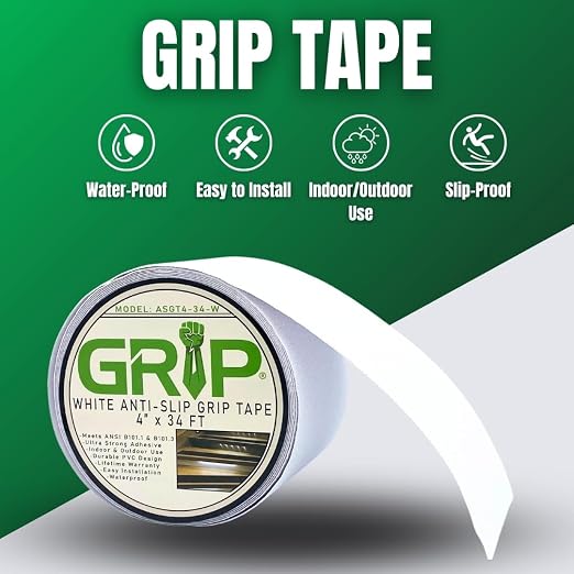 GRIP Anti Slip Tape - 80 Grit High Traction Non-Slip Tape for Stairs, Ramps, Floors, Indoor/Outdoor Use, Easy Cut & Apply, Durable for Heavy Traffic Areas (4" x 34')