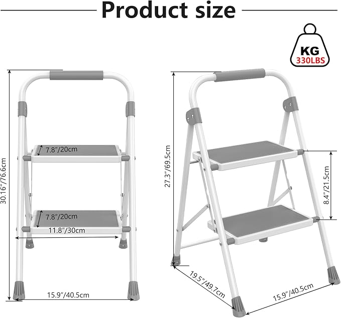 Simple Deluxe 2 Step Ladder, Portable Stool with Wide Non-Slip Pedal, Foldable Step Stool Lightweight for Home Kitchen and Outdoor, Gray