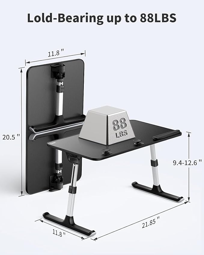SAIJI Height & Angle Adjustable Laptop Stand for Bed, Lap Desk Bed Tray Table, Light Weight Foldable Portable Laptop Table for Couch Sofa Chair Floor Desk for Adults, Kids (52*30cm Black)