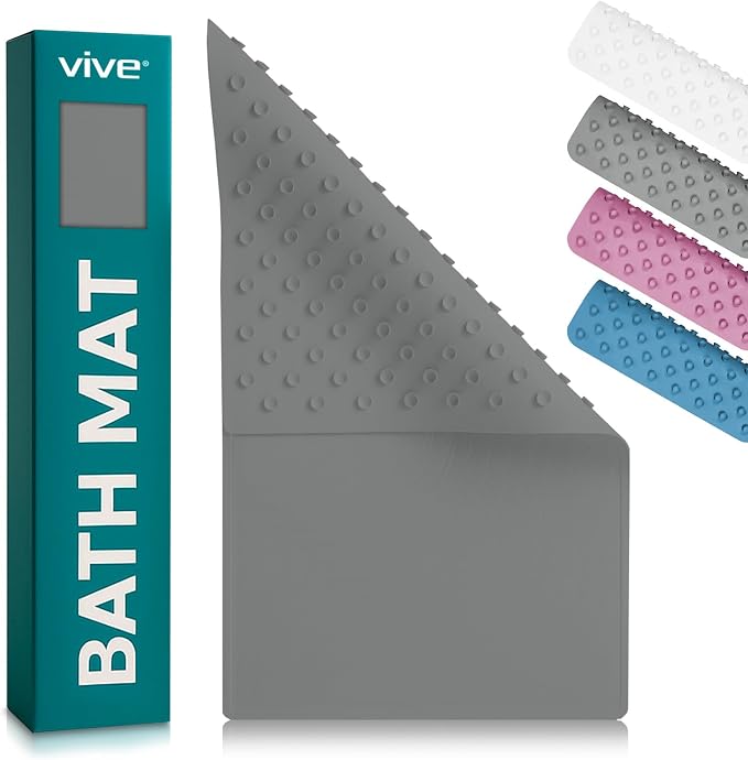 Vive Non-Slip Bath Mat with Suction Cups - 28" x 16" Extra Large Rubber Mat for Safety & Comfort - Patented Grip Prevents Slips and Falls for Kids, Elderly, Men, Women - XL Non Skid Shower & Tub Cover