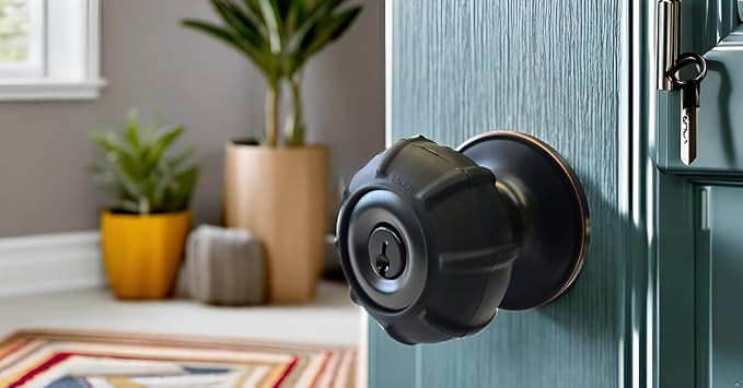Enjoy Cover | 2 Pack Upgraded Ergonomic Design Door Knob Cover Grips, Non-Slip, Arthritis and Senior Living Aids, Universal Size (Black)