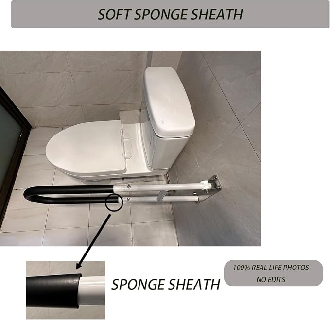 30 inches Toilet Grab bar Handicap Grab bar for Seniors Elderly and Disabled, 330 lbs Heavy Duty Bearing, Dual Layer Rust Proof Material, Soft Sponge Sheath,Safety Rails，Toilet Handles