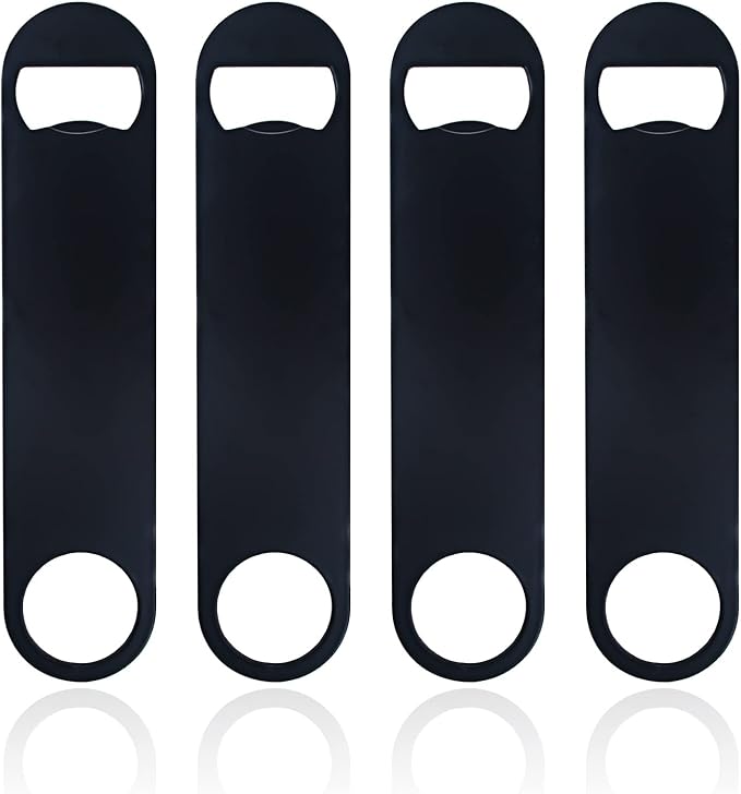 KTOJOY 4 PACK Stainless Steel Flat Bottle Opener, Beer Bottle Opener, 7inch, with Exquisite Packaging, for Kitchen, Bar or Restaurant, Black,