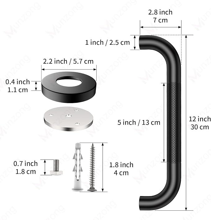 12 Inch Anti Slip Shower Grab Bar, Munzong Oil Rubbed Black Bathroom Grab Bar for Bathtubs and Showers, Knurled Handicap Balance Bar,Safety Hand Rail Support Elderly Senior Assist Bath Handle