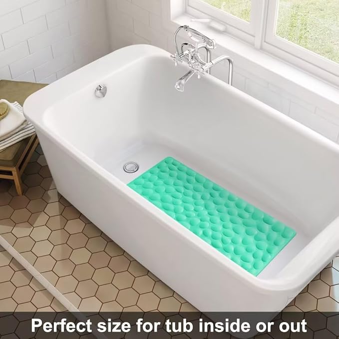 Non-Slip Bathtub Mat OTHWAY Soft Rubber Bathroom Bathmat with Strong Suction Cups (Fruit Green, 16x31.5 inch)