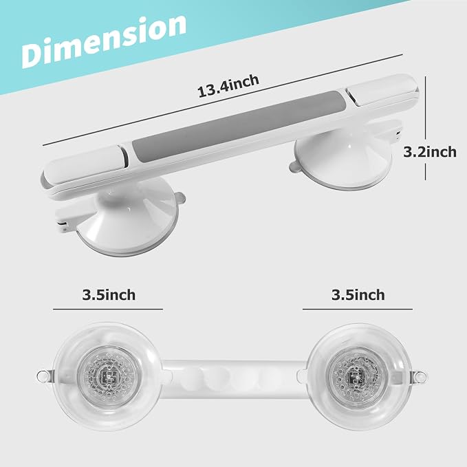 2 Pack Shower Handle, Heavy Duty Suction Cup Grab Bars Handle for Bathtubs and Showers, Bathroom Safety Bars Removable No Drilling Required for Seniors, Elderly, Handicap, 12 inch White
