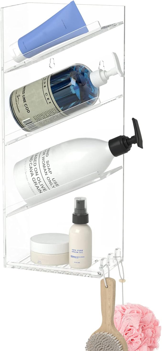 AITEE Acrylic Bathroom Organizer Shower Caddy, Clear Shampoo Holder Wall Mounted with Suction Cup, No Drilling and Rustproof, Sturdy and Durable - One Shelf