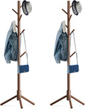 Hupmad Wooden Tree Coat Rack Stand,Sturdy Freestanding Coat Rack with 8 Hooks,3 Adjustable Height for Child Adult,Wood Coat Stand Tree Fits Entryway Bedroom Office for Bags,Hats, 2 Pack
