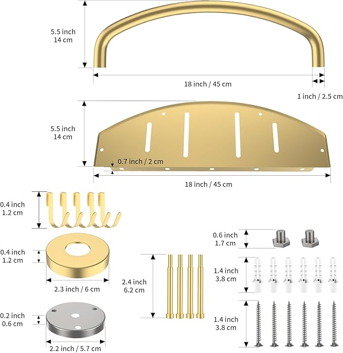 Gold 18-inch Safety Grab Bar with Storage Shelf for Bathtub or Shower, Drainage Holes, Stainless Steel, Wall Mounted Grab Bars for Elderly Injured Balance Support