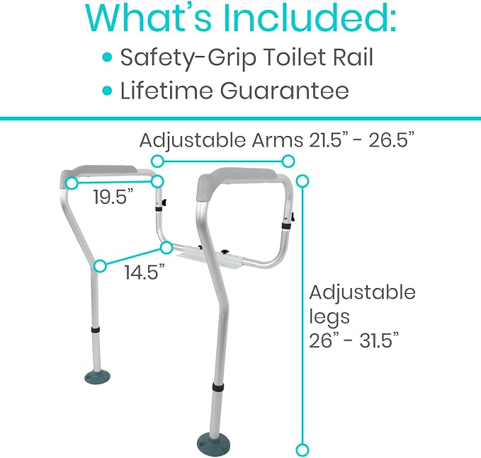Vive Toilet Frame Rail for Elderly & Disabled - Adjustable Grab Bar Rail with Arms, Safety Support Handles for Seniors, Handicap Bathroom Mobility Aids, Sit to Stand Assist to Help Adults Get Up