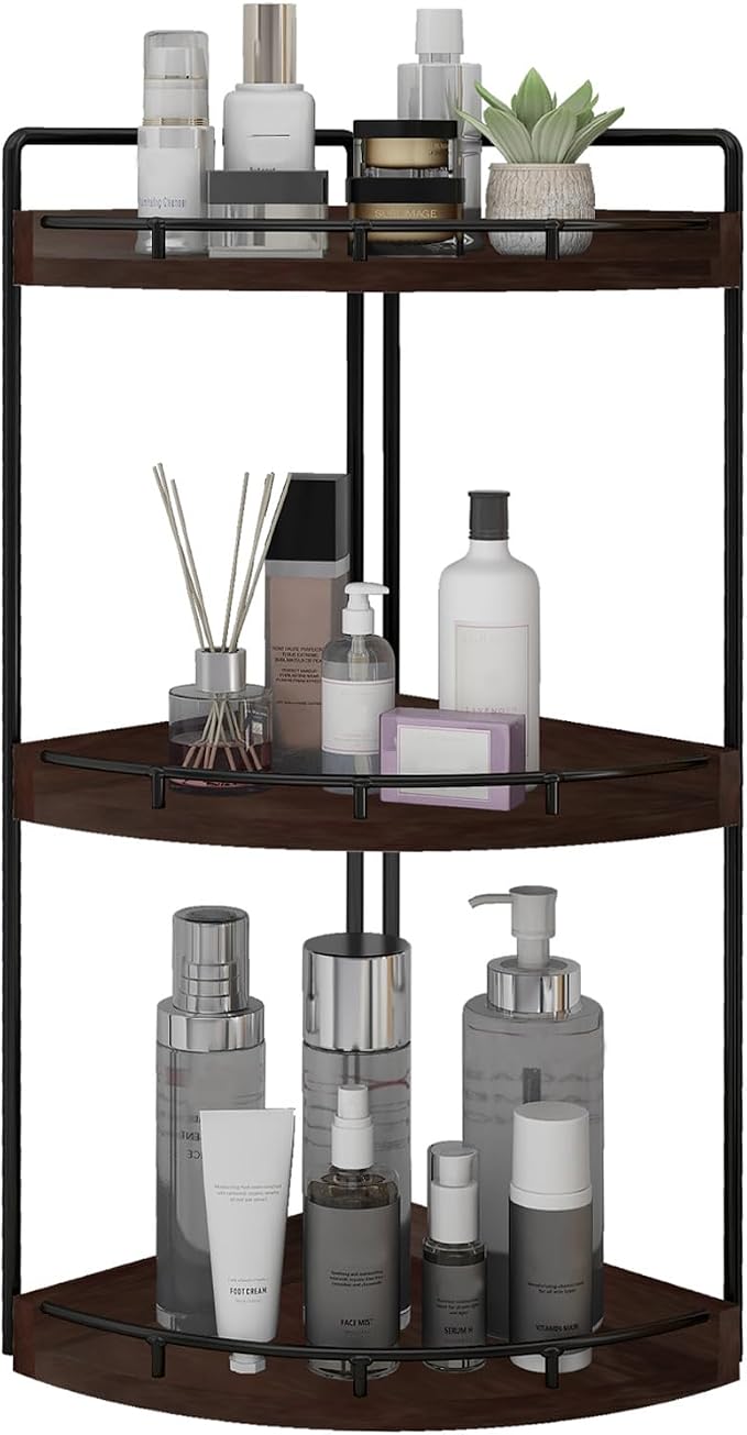 Dorhors 3-Tier Corner Bathroom Organizer Countertop for Storage,Vanity Tray,Wood Counter Organizer for Kitchen,Bathroom,Dresser (Walnut)