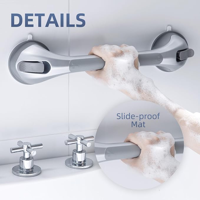 Grab Bars for Bathtubs and Showers 2 Pack Shower Handle, Heavy Duty Suction Grab Bar Bath Handrails for Seniors and Elderly, Bathroom Safety Grip No Drilling Waterproof Removable, Silver
