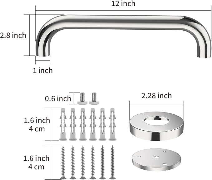 2 Pack 12 Inch Shower Grab Bar, ZUEXT Chrome Stainless Steel Bathroom Grab Bar, Shower Handle, Bathroom Balance Bar, Safety Hand Rail Support - Handicap, Elderly, Injury, Senior Assist Bath Handle