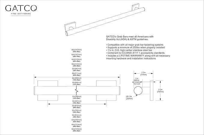 Gatco 944 Elevate 24" L Grab Bar, Chrome/ADA Compliant Stainless Steel Safety Grab Bar for Bathroom