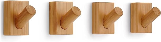 LARHN Wooden Wall Hooks (4-Pack), Wall Mounted Coat Hooks for Wall, Wood Hooks for Hanging - Modern Scandinavian Home Decor - Series 6