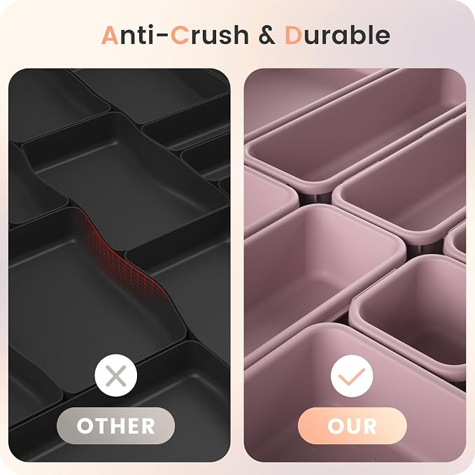 A-LuGei 【Military Grade Drawer Organizer, 【𝟱𝗦𝗶𝘇𝗲】 Makeup organizer, 【Holds 177 Items】 Bathroom Organizers and Storage, Organization and Storage, Desk Drawer Organizer for Vanity (Lilac)