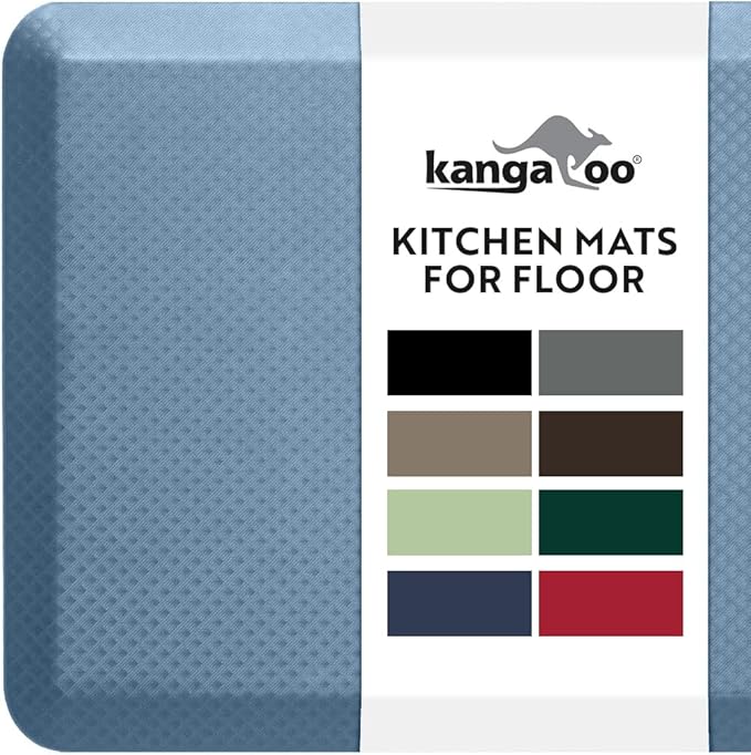 KANGAROO Anti Fatigue Mats for Kitchen Floor, 48x20, Reduce Foot, Knee Pressure, 3/4 Inch Thick Cushioned Ergonomic Mat, Waterproof Comfort Rug for Under Sinks, Standing Desk, Store Floors, Sky Blue
