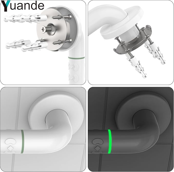Grab Bars for Shower 14", YuanDe White Bath Grab Bar with Anti-Slip Grip and Safety Luminous Circles, Stainless Steel Bathroom Safety Handrail Support, Safety Bar Handle for Disabled Elderly Pregnant