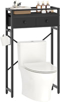 MAHANCRIS Over Toilet Storage, 2-Tier Bathroom Organizer Shelf with 2 Fabric Drawers and Toilet Paper Holder, Freestanding Above Toilet Rack for Small Spaces, Space-Saving, Black TSBK1101
