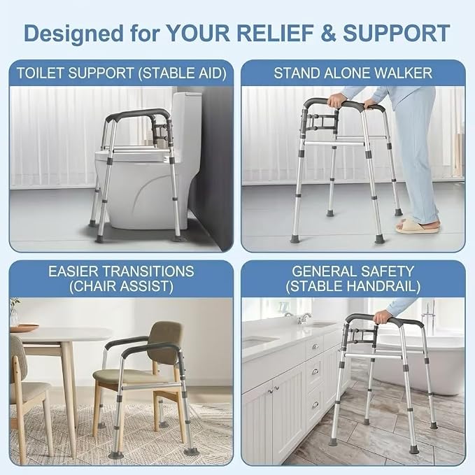 TABEKE Toilet Safety Rails for Seniors, Adjustable Height & Width Toilet Safety Frames with Handles, Foldable Toilet Rails for Disabled Elderly Fit Most Toilets (w. Suction Cups)