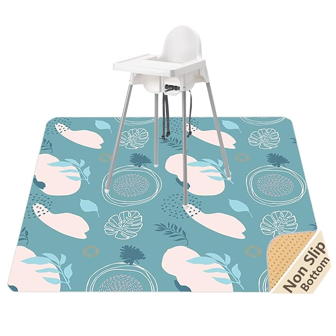 Splat Mat for Under High Chair/Arts/Crafts, WOMUMON Washable Spill Mat Waterproof Anti-Slip Floor Protector Splash Mat, Messy Mat and Table Cloth