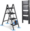 4 Step Ladder Folding Step Stool with 500LBS Capacity Sturdy Carbon Steel Frame Anti-Slip Thick Pedal & Feet Portable for Home Kitchen Garage (black-4step)