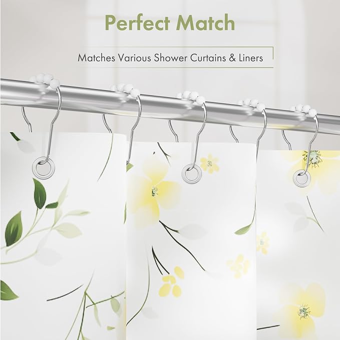 Amazer Shower Curtain Hooks, Decorative Stainless Steel Shower Curtain Hooks for Bathroom Shower Rods Curtains-Set of 12, Acrylic White
