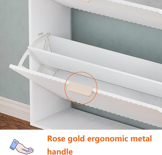 Shoe Cabinet Storage,Modern Freestanding Organizer with 2 Flip Drawers,Narrow Shoe Rack Cabinet for Entryway,White