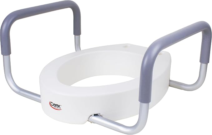 Carex 3.5 Inch Raised Toilet Seat with Arms, Round Toilet Seat Riser, 300 lbs Capacity, Elevating and Raising Seat for Elderly and Handicap, Universal, Slip-Resistant with Padded Handles, White