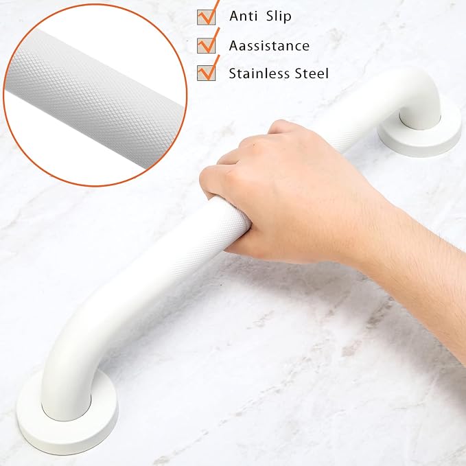 Shower Grab Bar, 2 Pack 32 Inch White Bathroom Grab Bar, 1.25" Diameter 304 Stainless Steel Anti-Slip Grab Bars for Bathtubs and Showers, Handicap Shower Grab Bar for Seniors Elderly