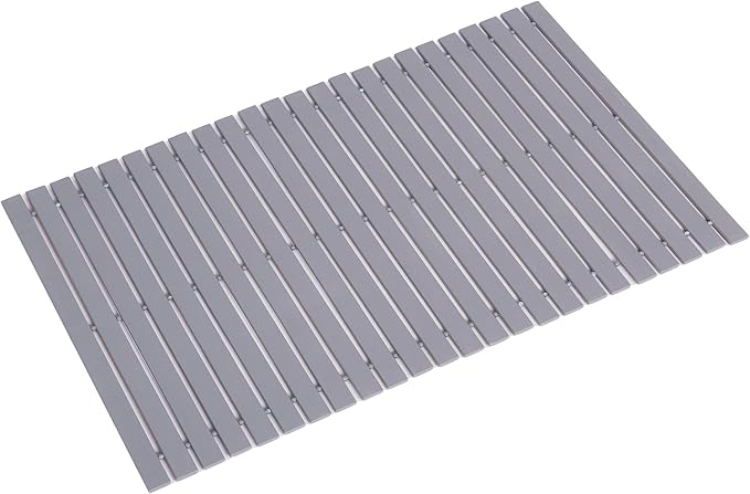 Bath Mat Bathroom Rugs Floor Wood Shower Bathtub Waterproof Non Slip Accessories 16x24 Inch Easy to Clean, Grey, 1 pc