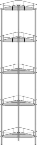 HuggieGems 5 Tier Floor Standing Corner Shower Caddy Organizer Shelf with Hooks, Bathroom Shelves Stand Rack, Gray
