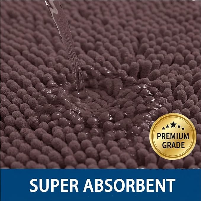 Bathroom Rugs Sets 2 Piece,Super Absorbent Chenille Bath Mats and U-Shaped Toilet Rug,Strong PVC Non Slip Backing,Microfiber Washable Dry Quickly Bath Mats for Bathroom(20"x32"+20"x20"U, Coffee)