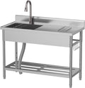 Gray Utility Sink, 47 x 22 x 37 Inch Freestanding Stainless Steel Single Bowl Laundry Sink With Pull-Down Faucet, Large Workbench Top, Modern Metallic Finish for Garage, Mudroom