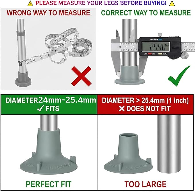 Replacement Feet for Shower Chair, 4 Pack Non-Slip TPR Suction Cup Feet for 1" Pipe (Actual I.D. ~24mm), 3.6" Base - for Smooth & Flat Surfaces Only - Please Measure Your Chair Legs Before Purchase