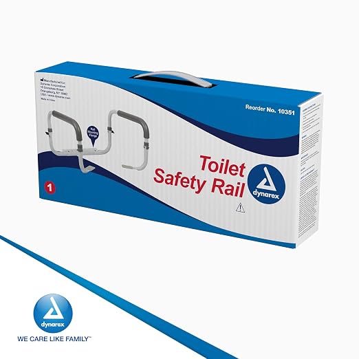 Dynarex Toilet Safety Rail, Attaches to Your Toilet to Provide Safe Support for Sitting and Standing with Padded Arms, Adjustable Width & Weight Capacity of 300 pounds, White, 1 Toilet Safety Rail