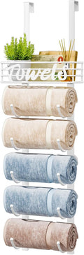 HapiRm Towel Racks for Bathroom Storage - 6 Tier Over The Door & Wall Mount Rolled Towel Storage Organizer Holder with Metal Shelf Basket for Small Bathroom, Camper, Rv - White, Patented