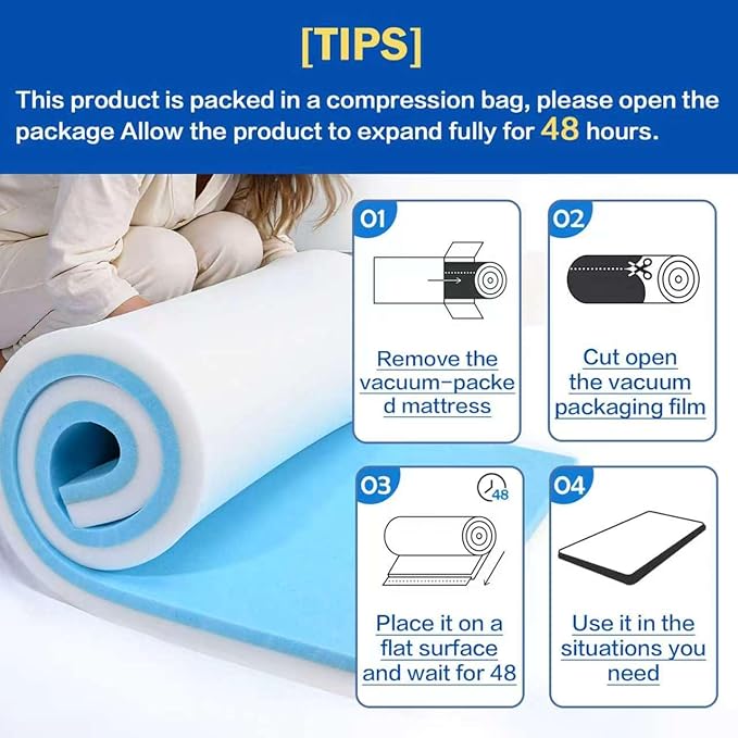 High Density Upholstery Foam Cushion - 1" Thick x 24" x 72", Gel Memory Foam Support Padding for Seat Cushion Replacement, DIY Projects, Sofa Mattress Support