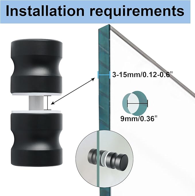 Alise Shower Glass Door Handle,Sliding Shower Doors Knob Round Back-to-Back Pull Hardware Replacement Parts,Matte Black Solid SUS304 Stainless Steel Knobs,L5000-B