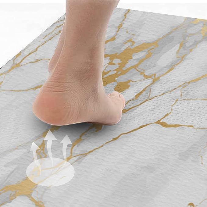 Mrcrypos White Gold Marble Small Kitchen Mat for Floor PVC Leather Kitchen Rug Waterproof Cushioned Anti Fatigue Comfort Mat Non Slip Standing Mat Laundry Kitchen Accessories 17"x29" Luxury Marble