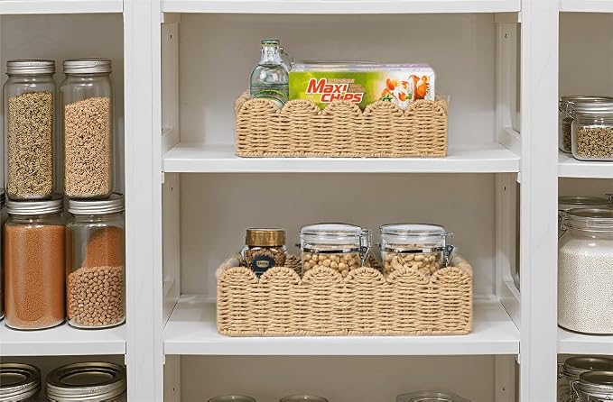 CubesLand Toilet Paper Storage Basket, Scalloped Edge Shelves Basket for Organizing for Over Toilet Tank Storage, Home Decor Baskets for Shelf, Countertop, Living Room, Bedroom, Handwoven, Beige